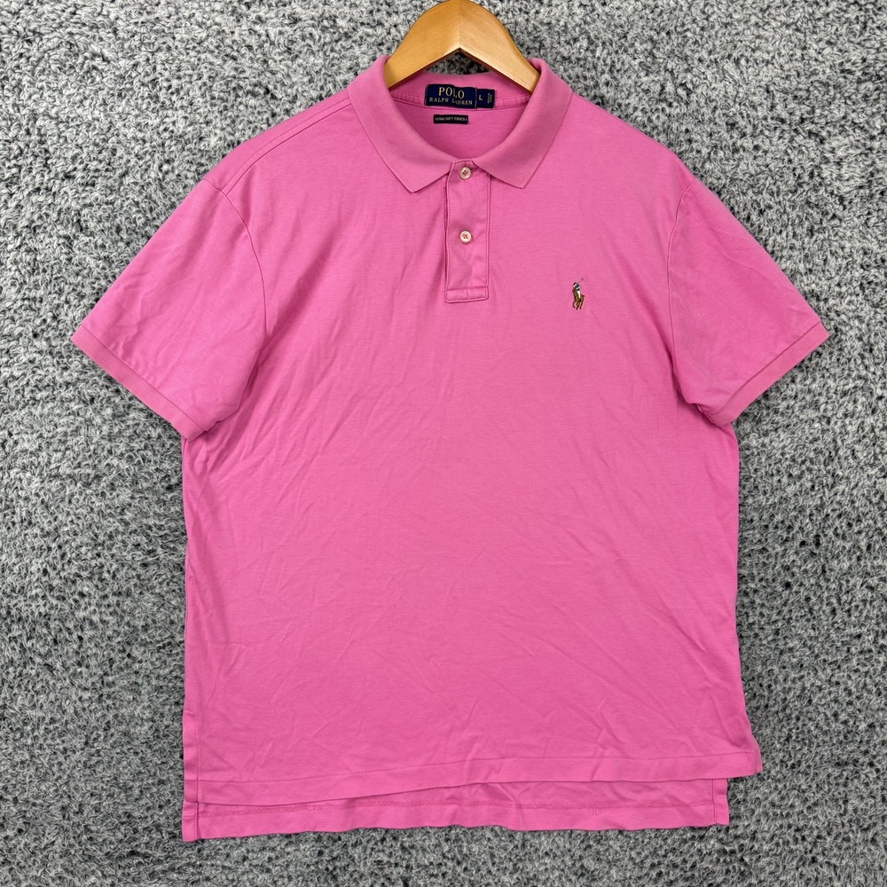 Polo Ralph Lauren Shirt Mens Large Pink Pima Soft Touch Polo Pony Logo Cotton